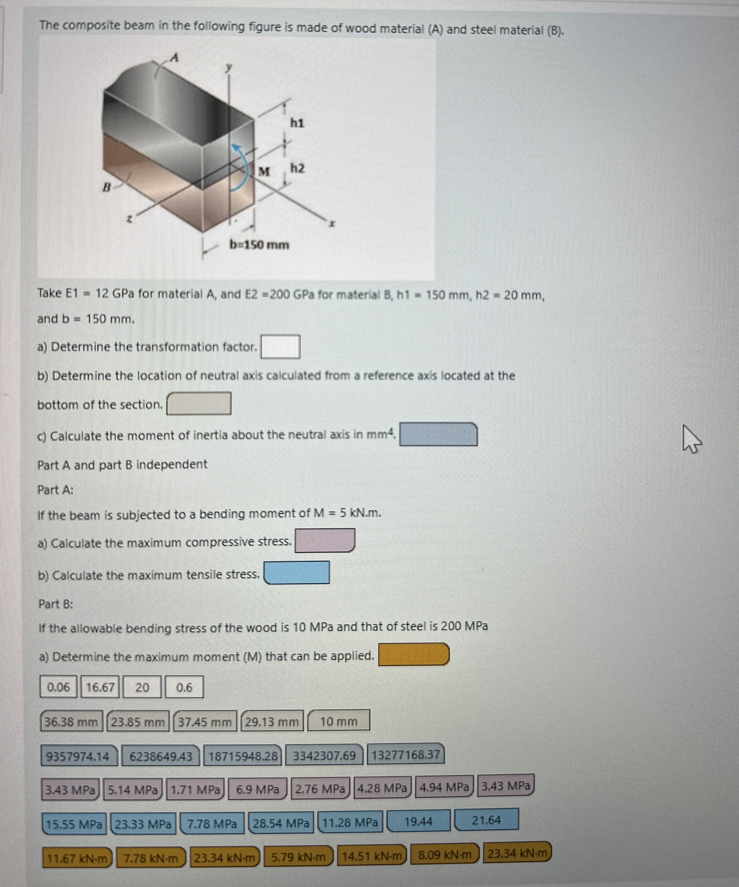 The composite bearn in the following figure is