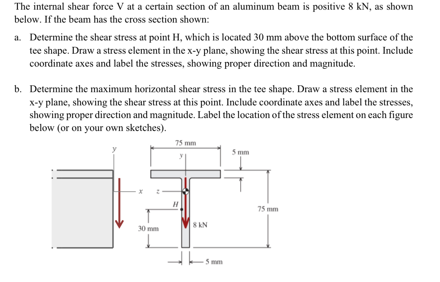 The internal shear force V at a certain section