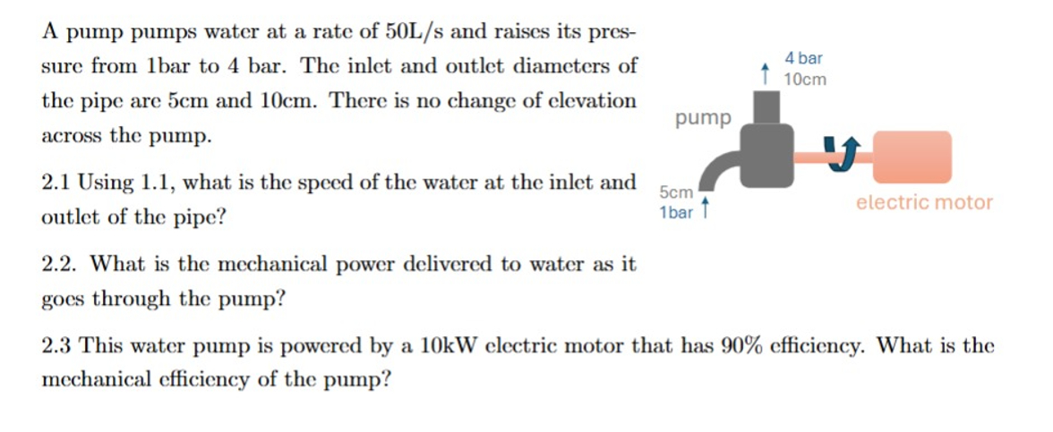 A pump pumps water at a rate of 5 0 L s and