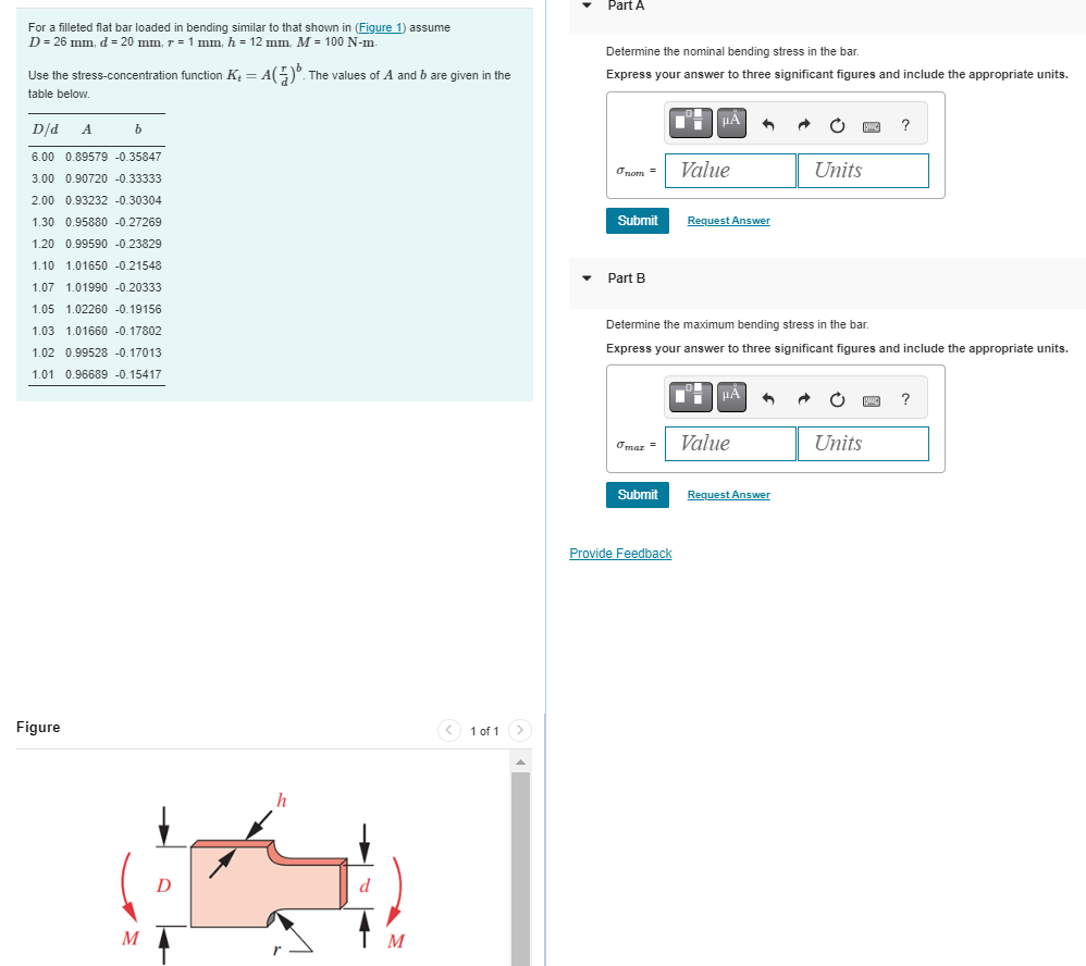 Part A For a filleted flat bar loaded in bending