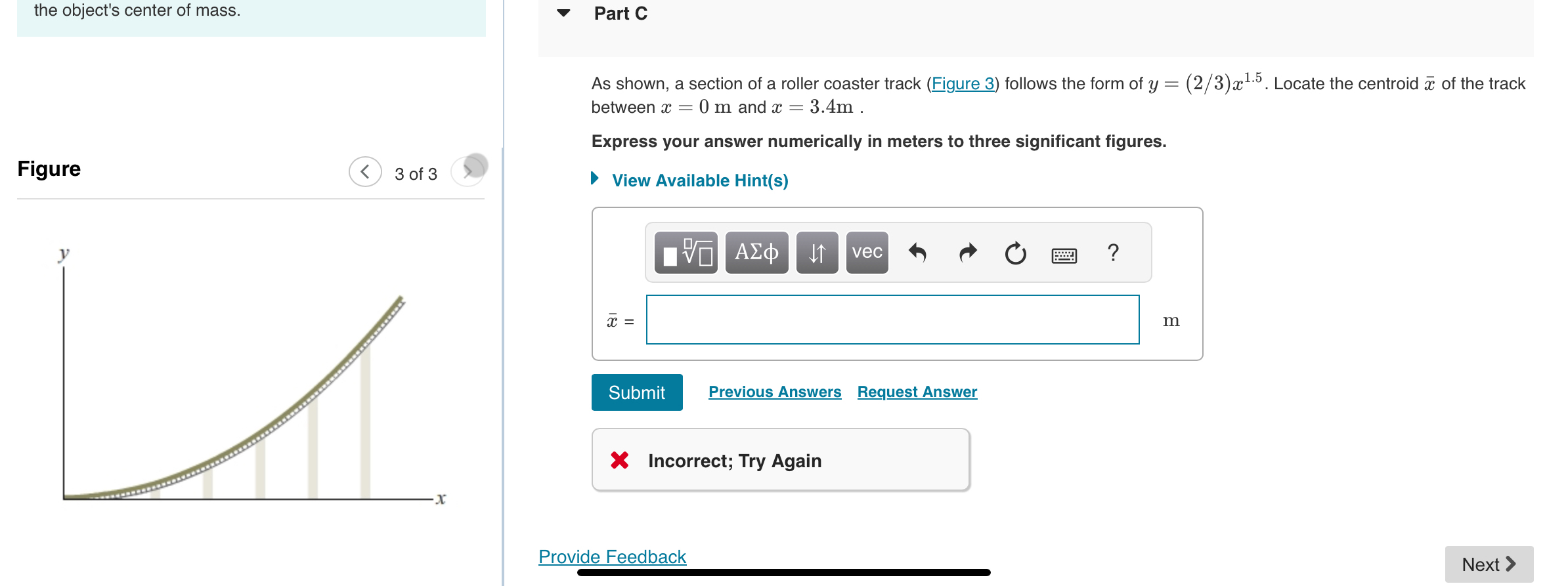 the object's center of mass. Figure 3 of 3 Part C