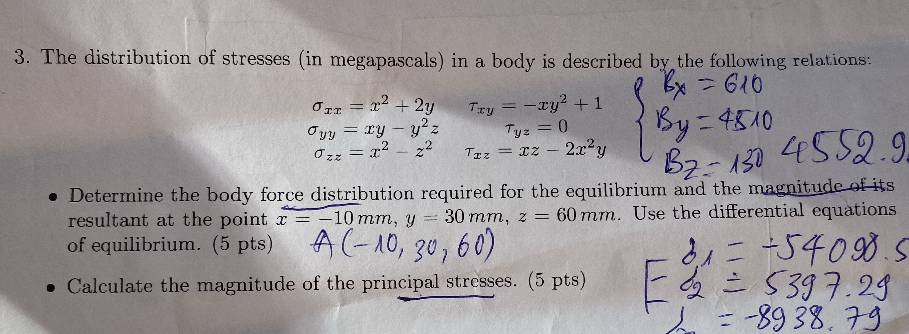The distribution of stresses ( in megapascals )
