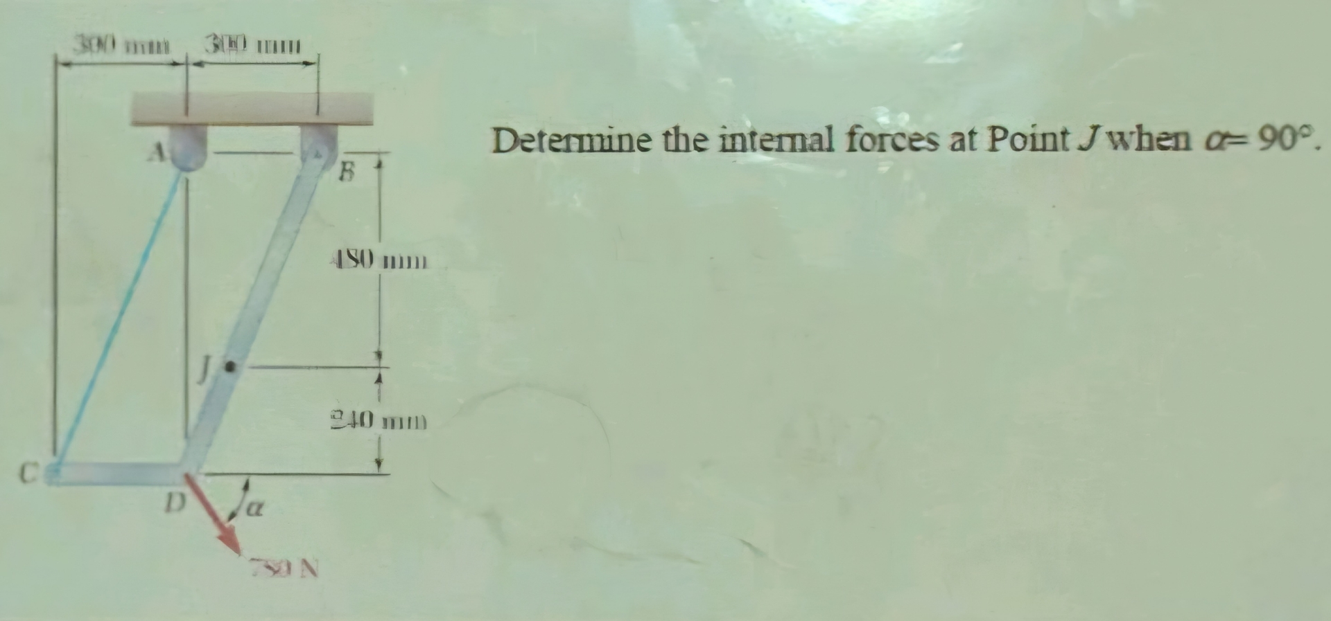 Determine the internal forces at Point J when = 9