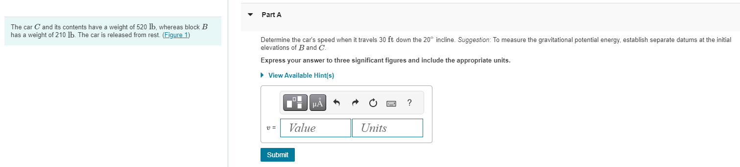 The car C and its contents have a weight of 5 2 0
