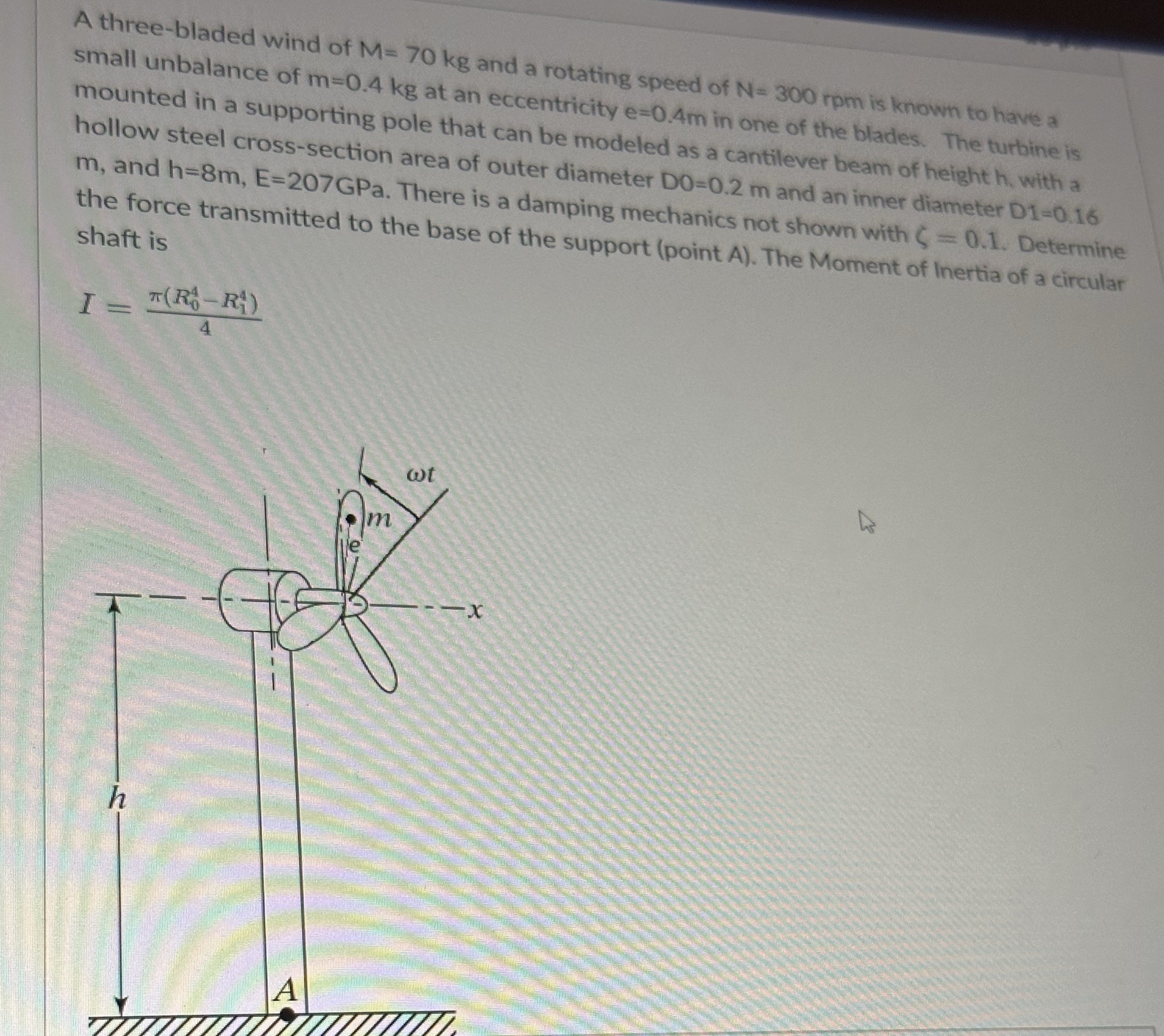 A three - bladed wind of M = 7 0 k g and a