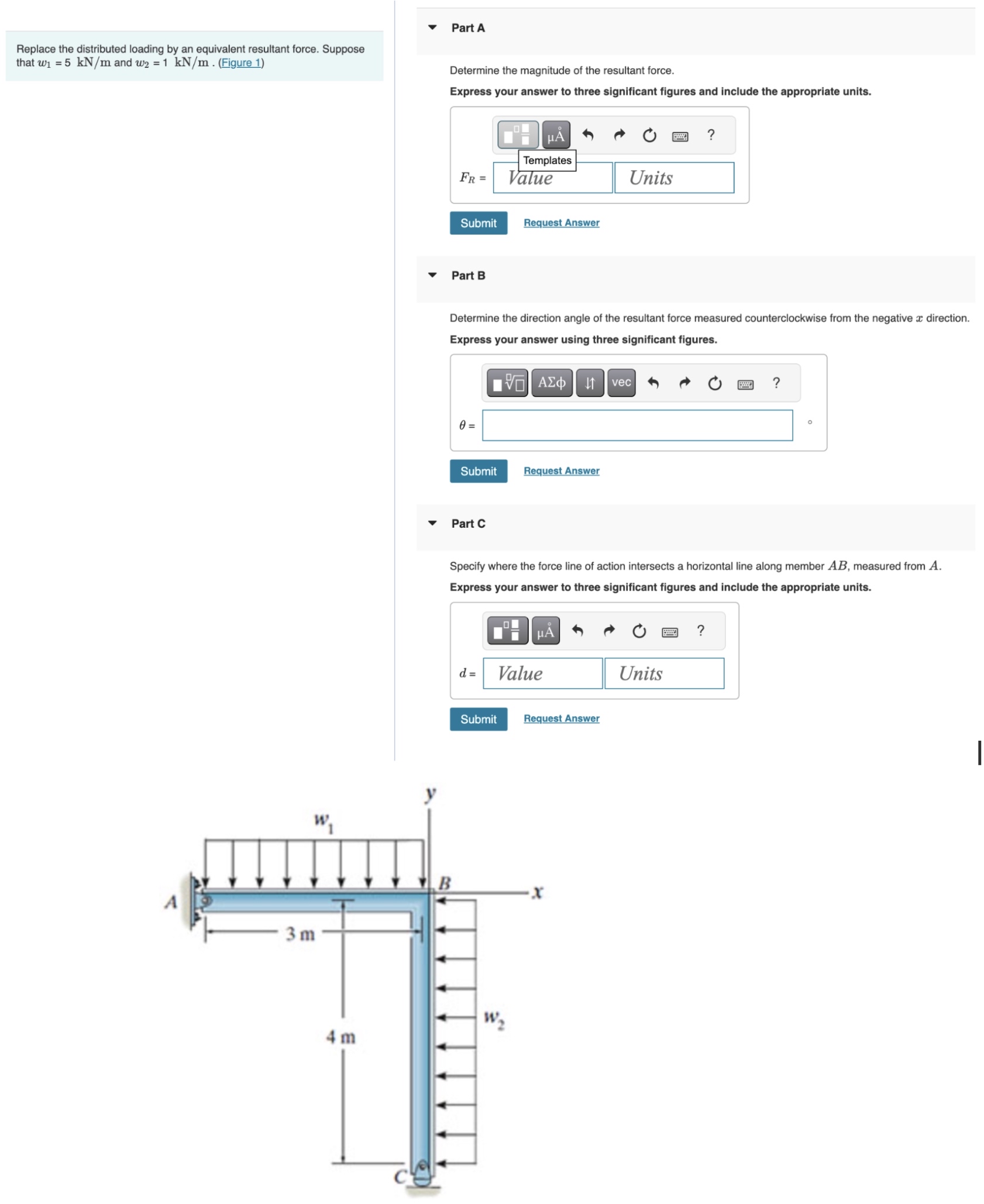 Replace the distributed loading by an equivalent