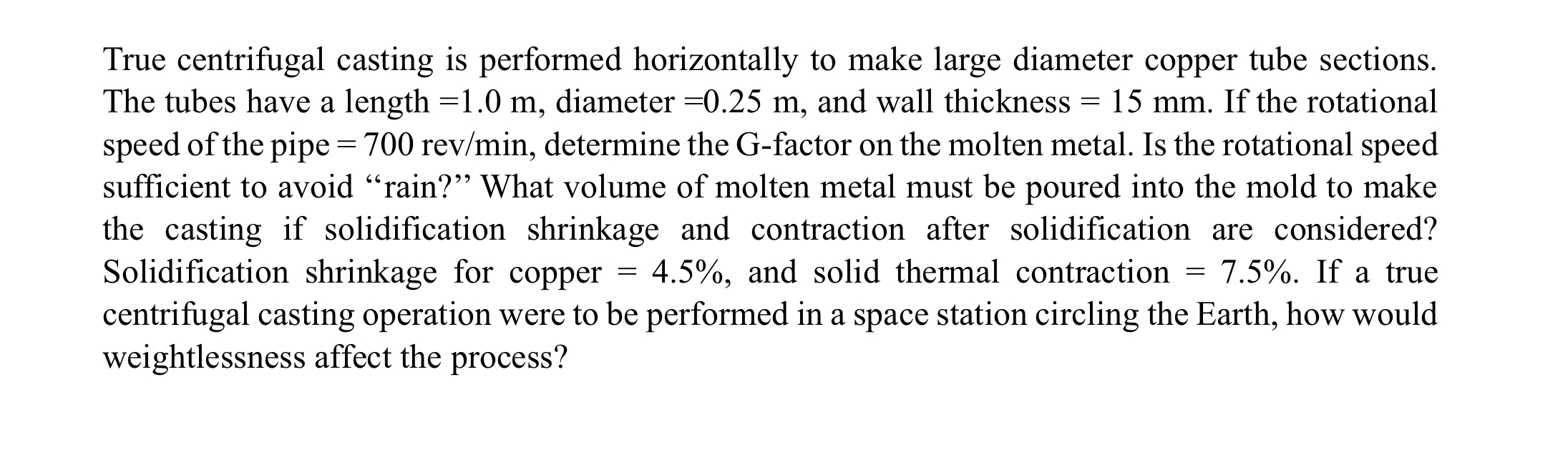 True centrifugal casting is performed