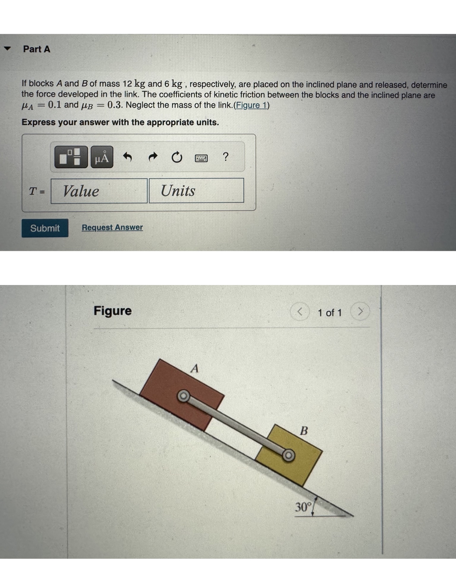 Part A If blocks A and B of mass 1 2 kg and 6 kg