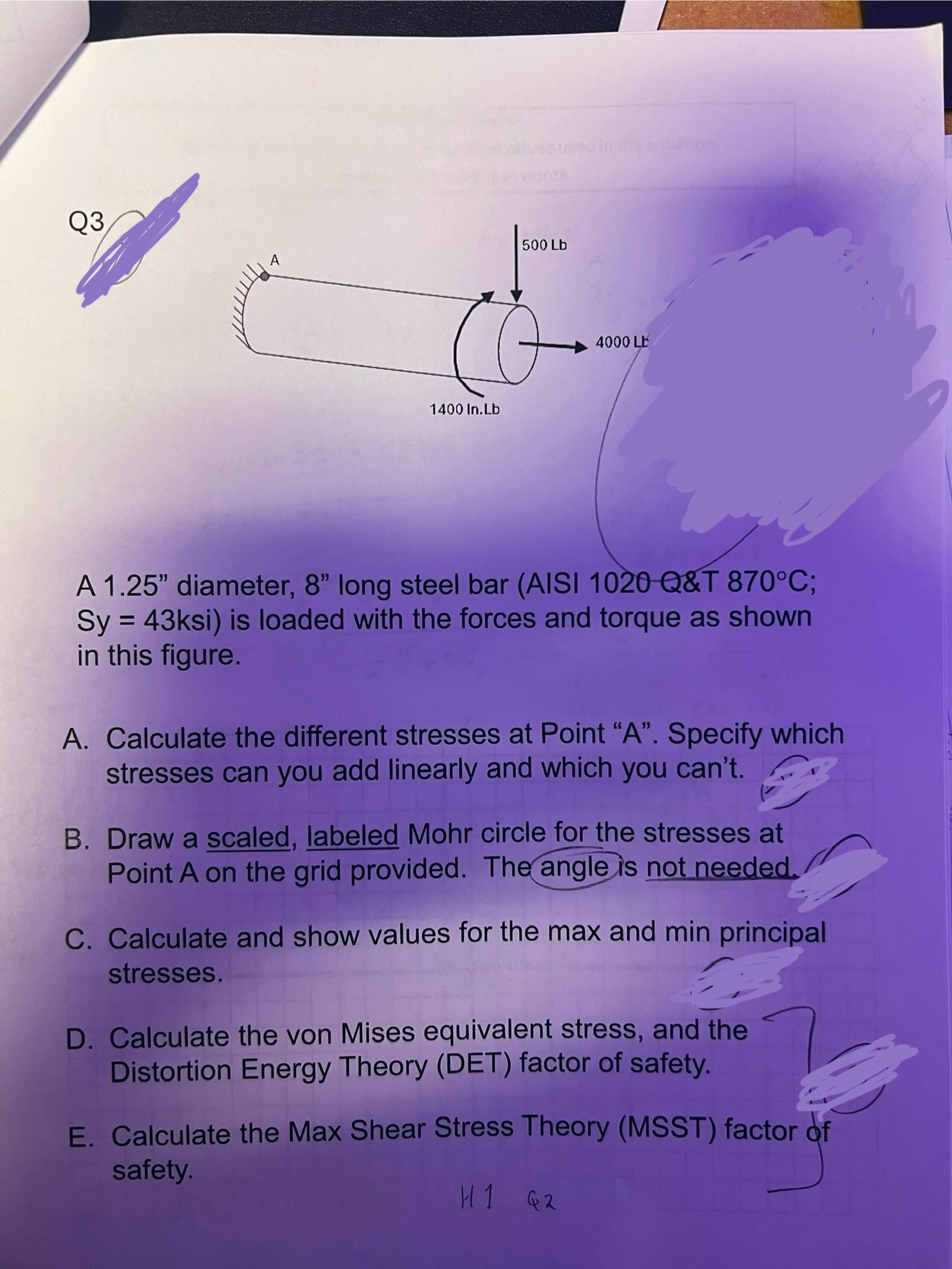 Q 3 A 1 . 2 5 ' ' diameter, 8 ' ' long steel bar