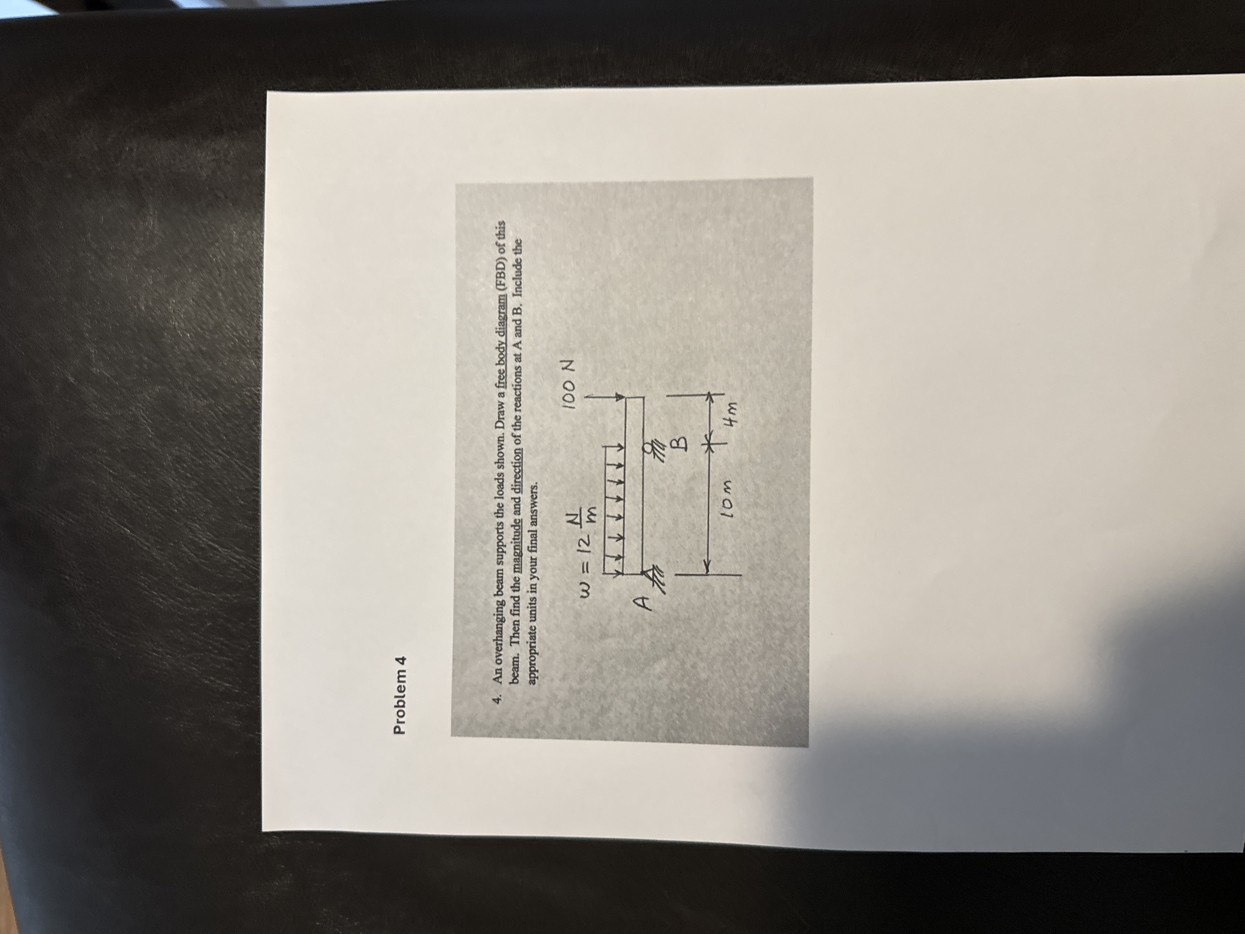 4 . An overhanging beam supports the loads shown.