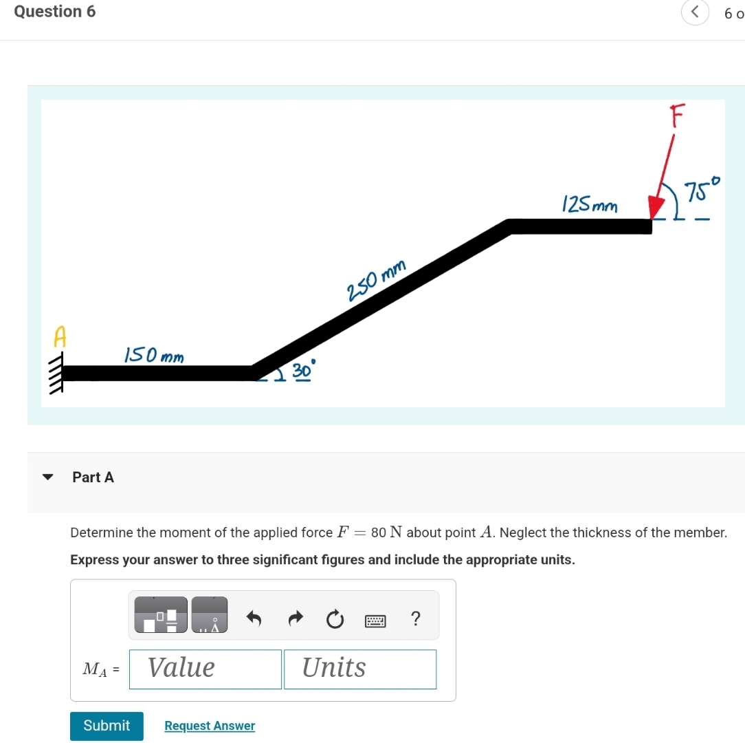 Question 6 6 0 Part A Determine the moment of the