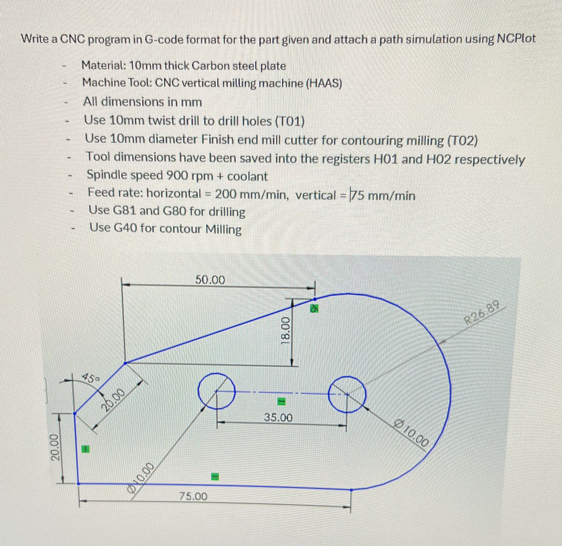 Write a CNC program in G - code format for the