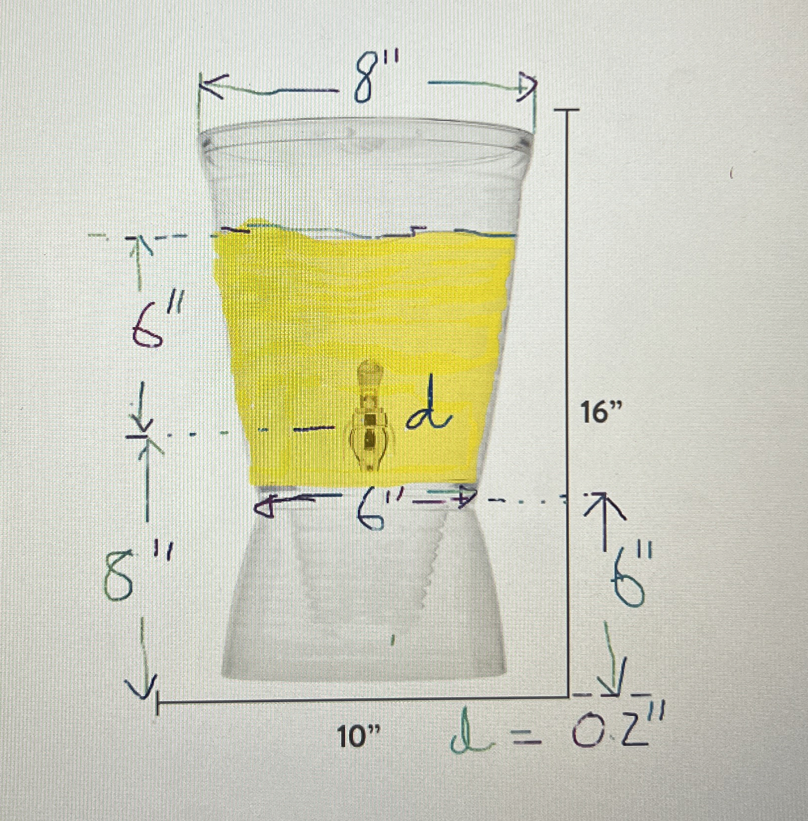 Question: An icetea dispenser in Figure 1 has