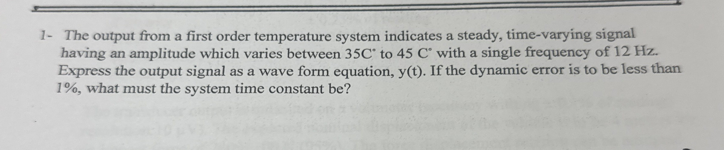 1 - The output from a first order temperature