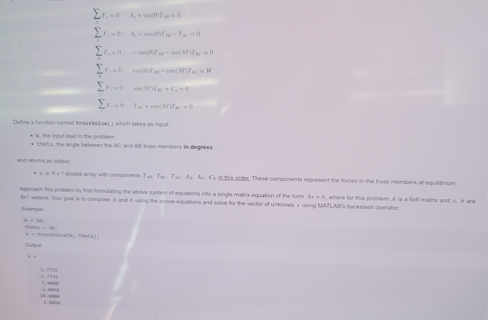 A ? F x = 0 : , A x + s i n ( ) T A B = 0 A ? F y