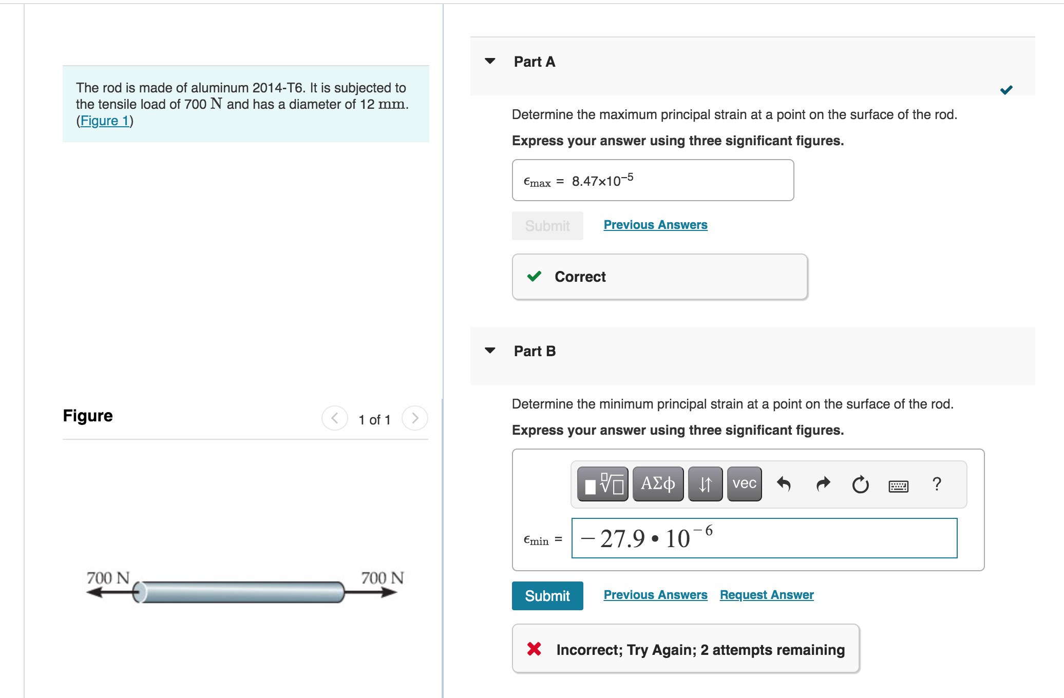The rod is made of aluminum 2 0 1 4 - T 6 . It is