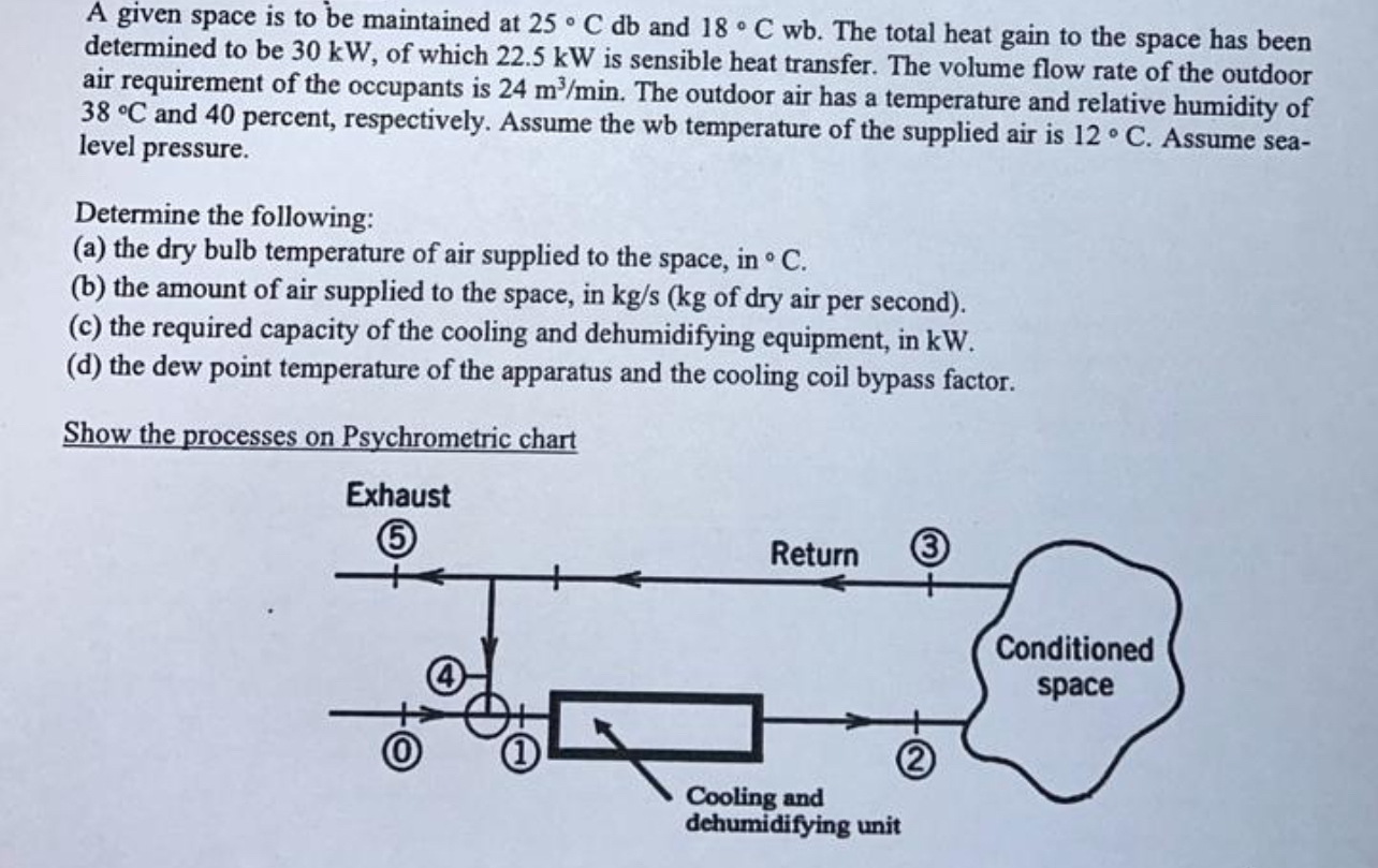 A given space is to be maintained at 2 5 C d b