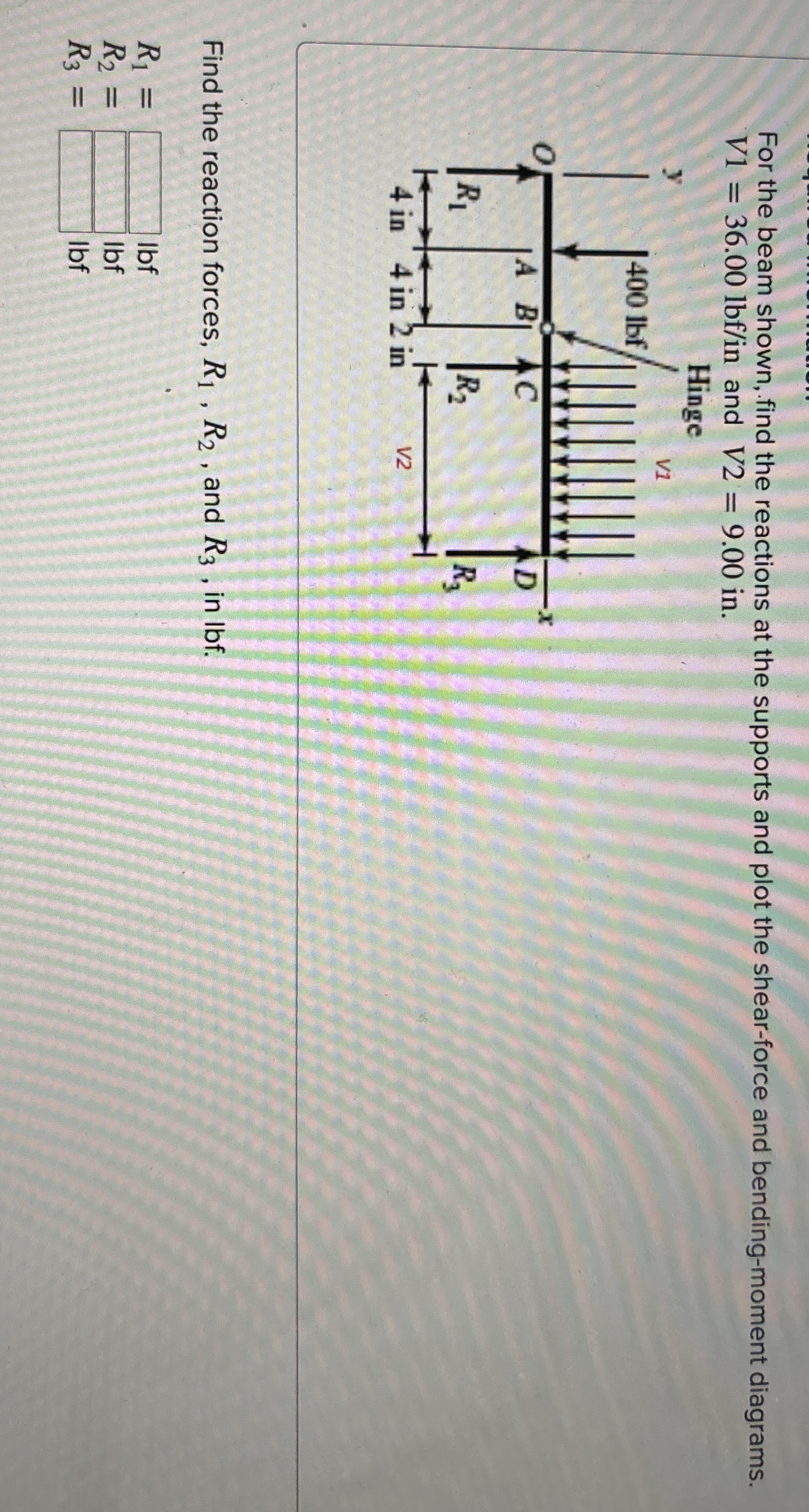 For the beam shown, find the reactions at the