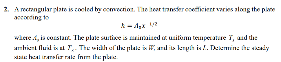 A rectangular plate is cooled by convection. The