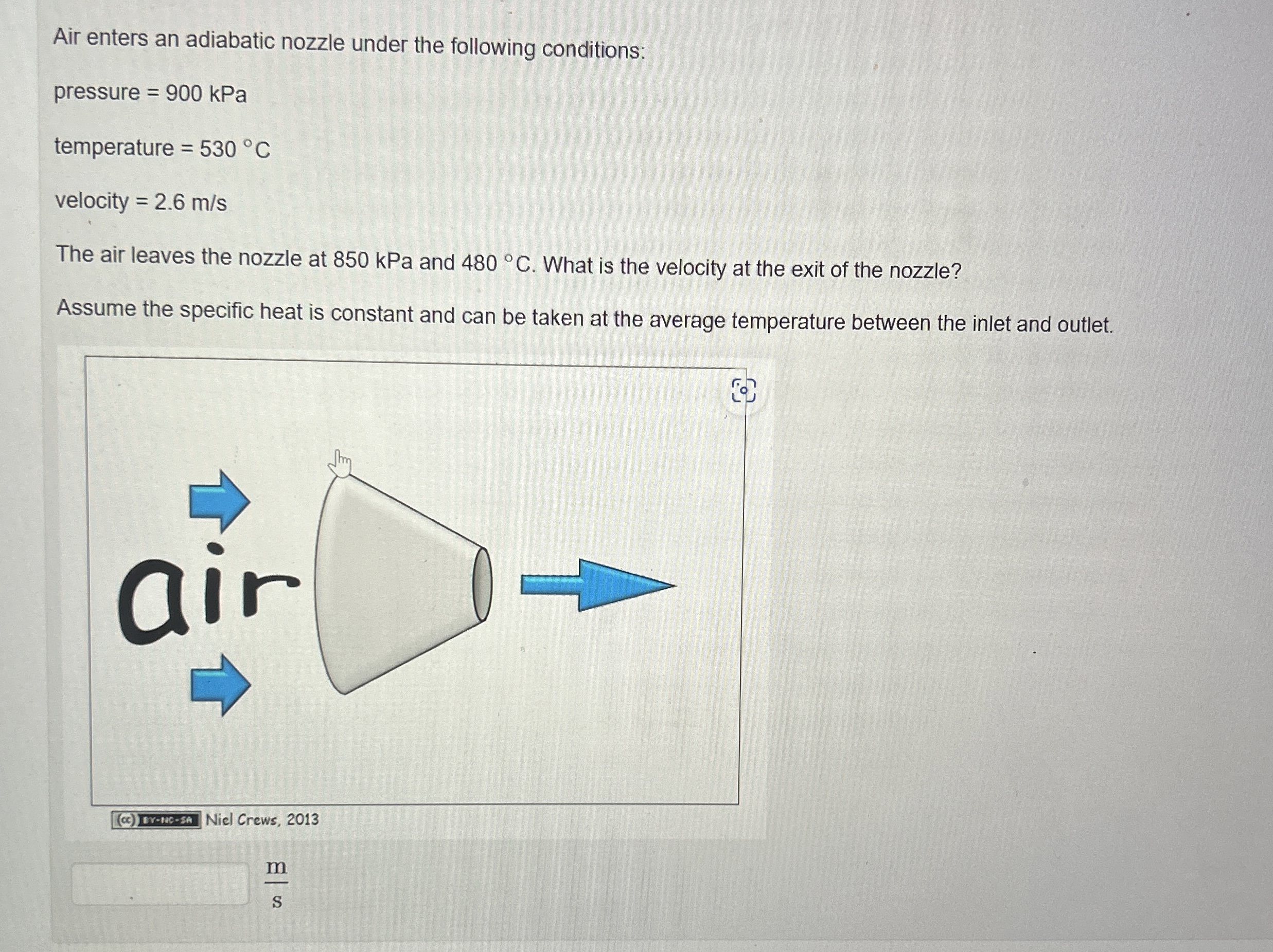 Air enters an adiabatic nozzle under the