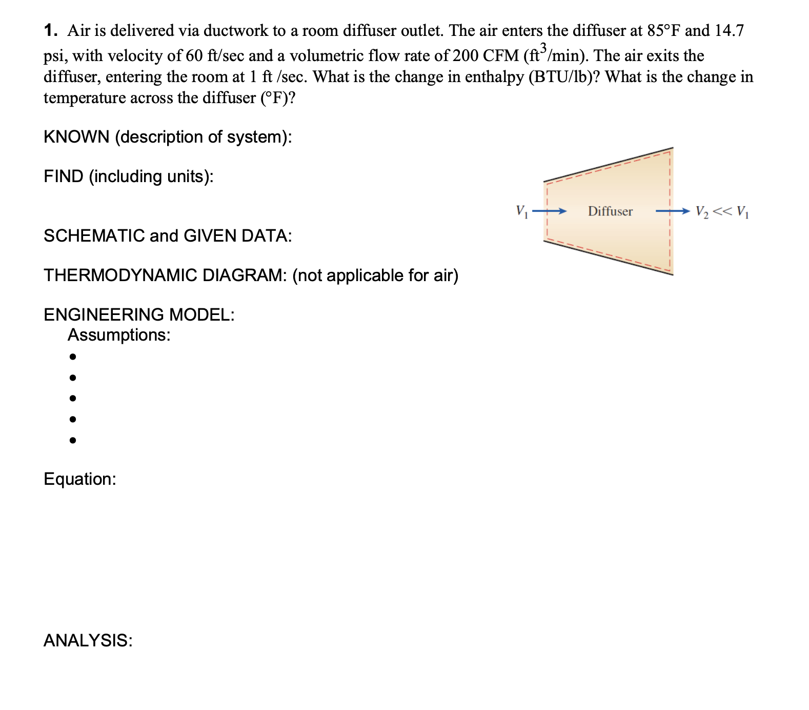 Air is delivered via ductwork to a room diffuser