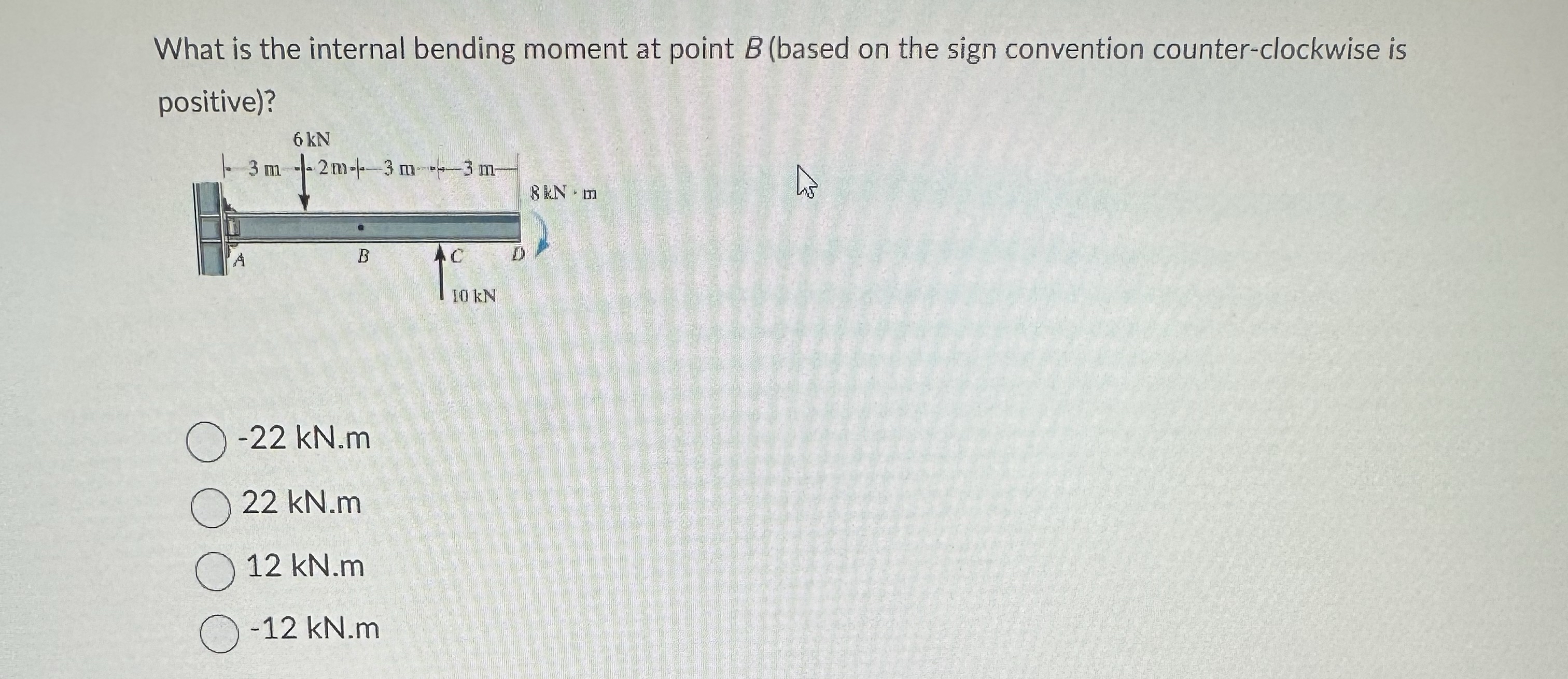 What is the internal bending moment at point B (