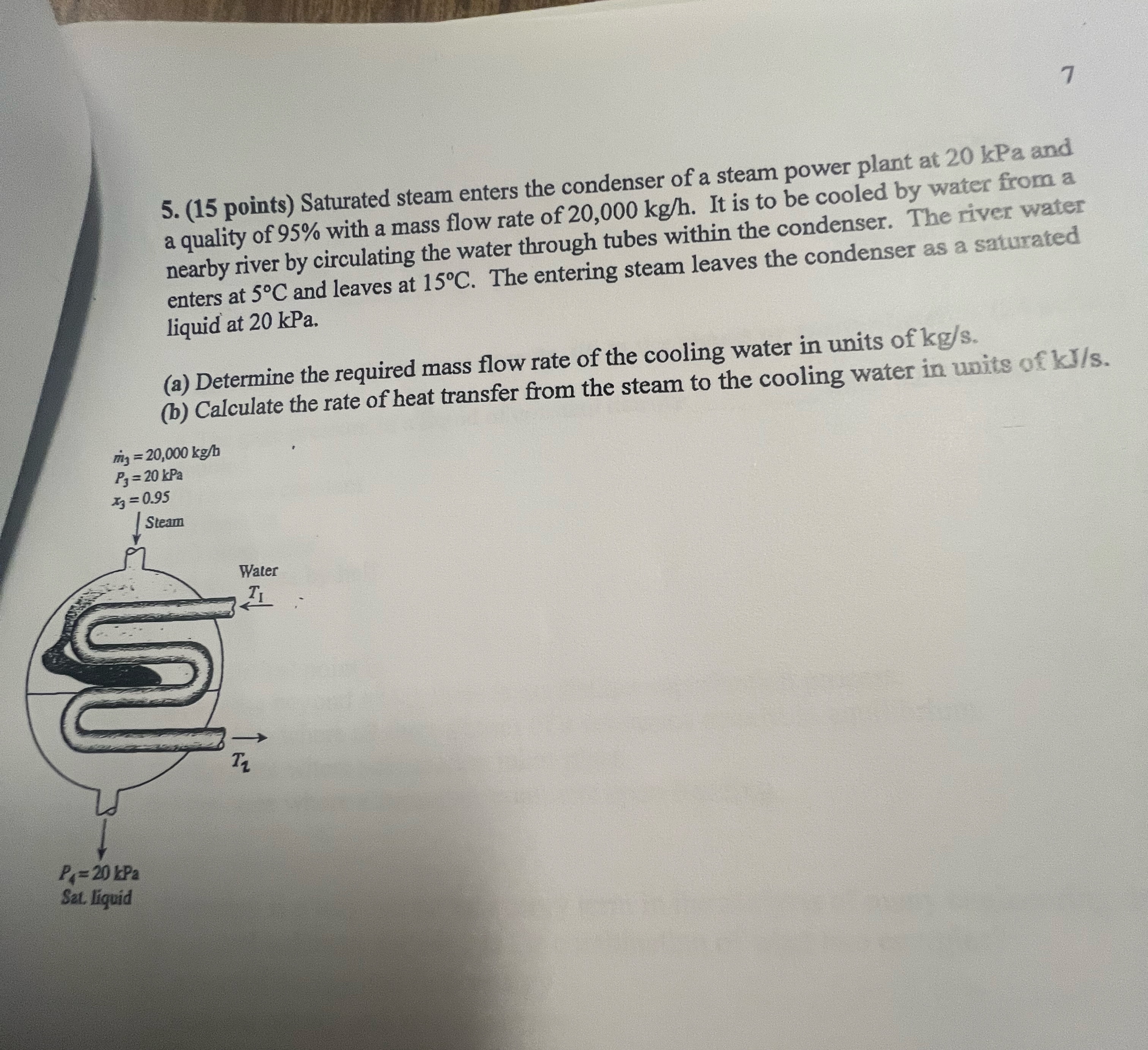 7 5 . ( 1 5 points ) Saturated steam enters the