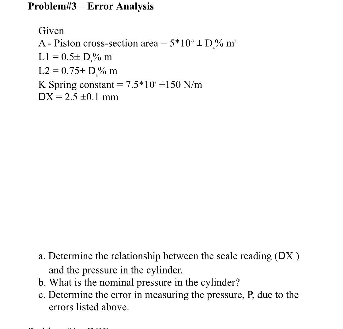 Problem# 3 - Error Analysis Given A - Piston