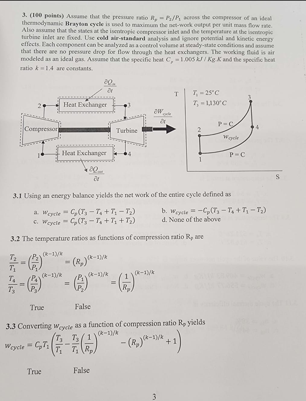 ( 1 0 0 points ) Assume that the pressure ratio R