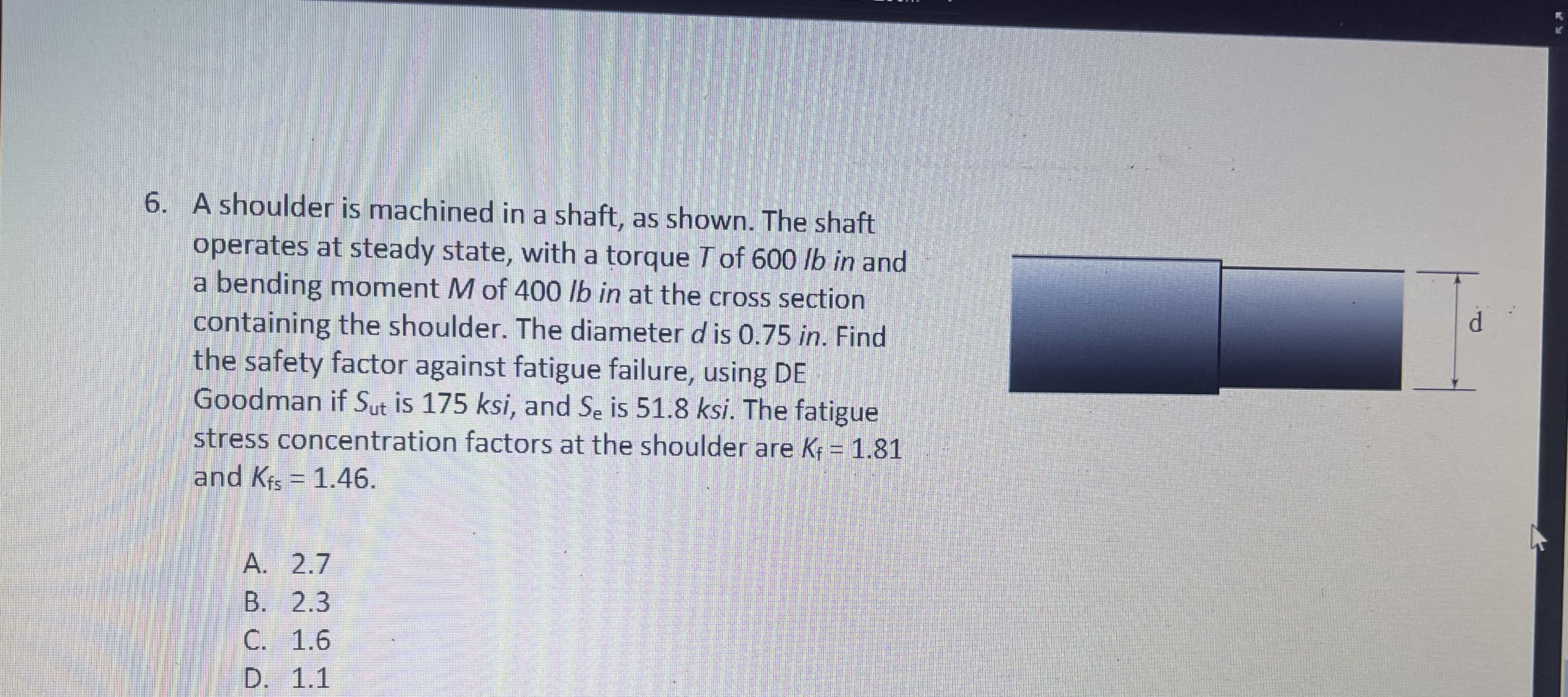 A shoulder is machined in a shaft, as shown. The