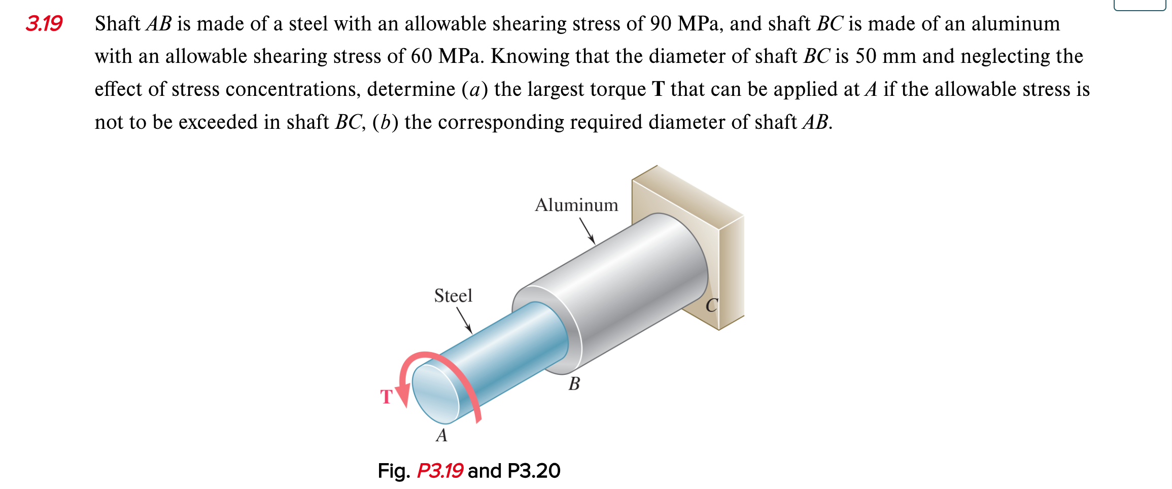 3 . 1 9 Shaft A B is made of a steel with an
