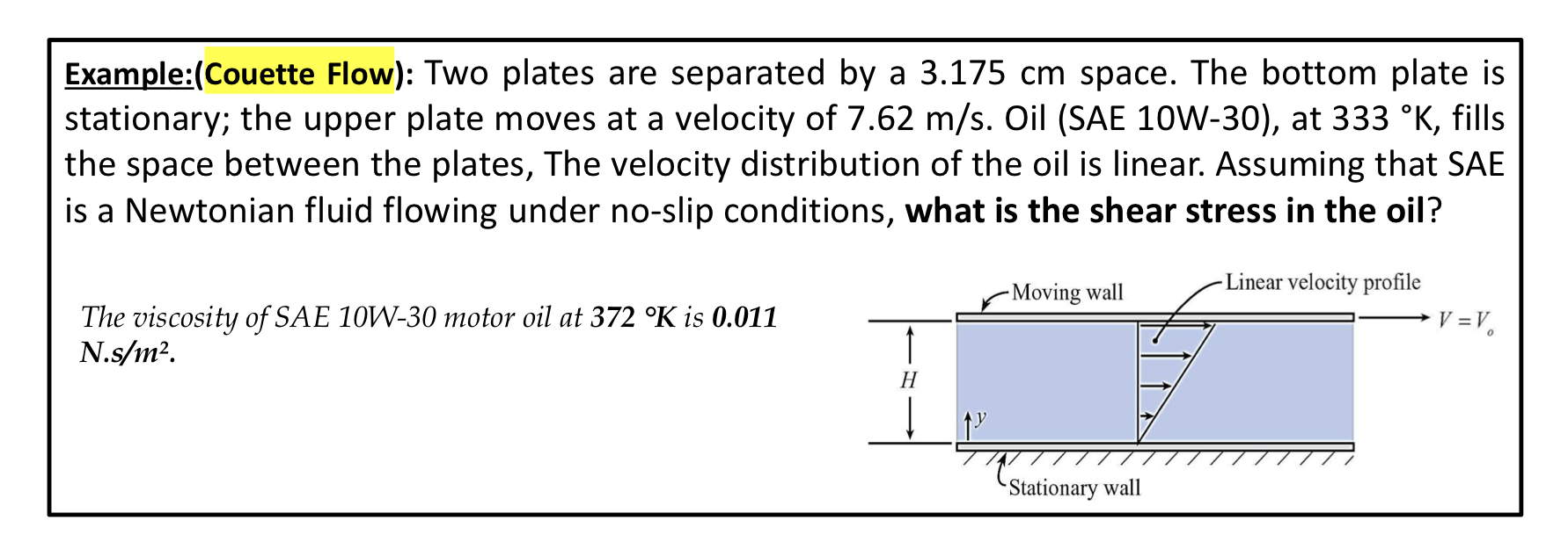 Example: ( Couette Flow ) : Two plates are