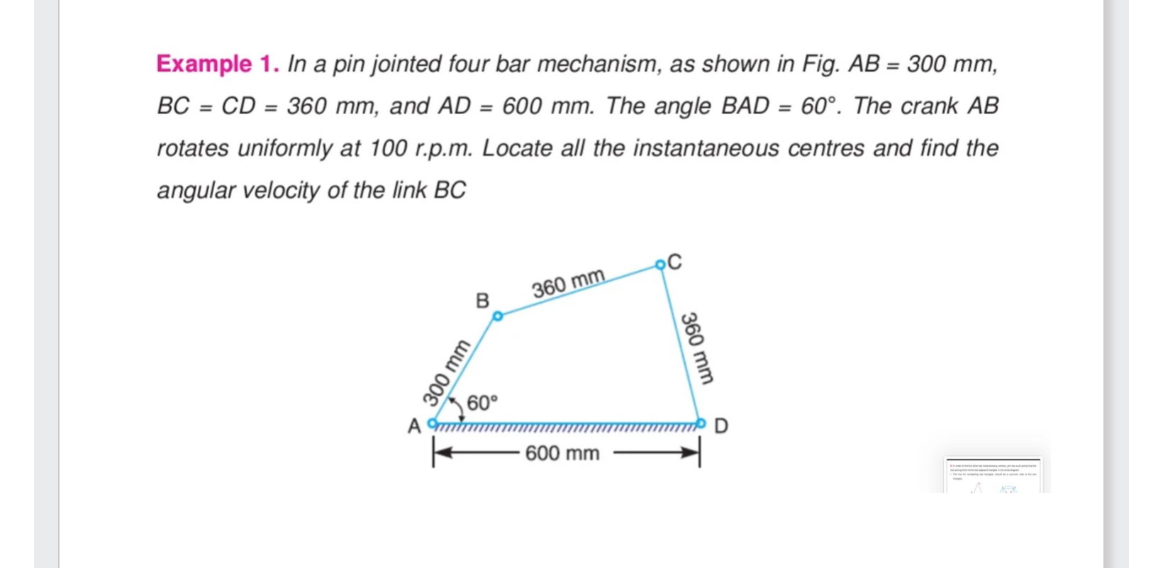 Example 1 . In a pin jointed four bar mechanism,