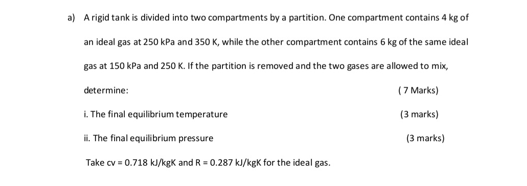 a ) A rigid tank is divided into two compartments