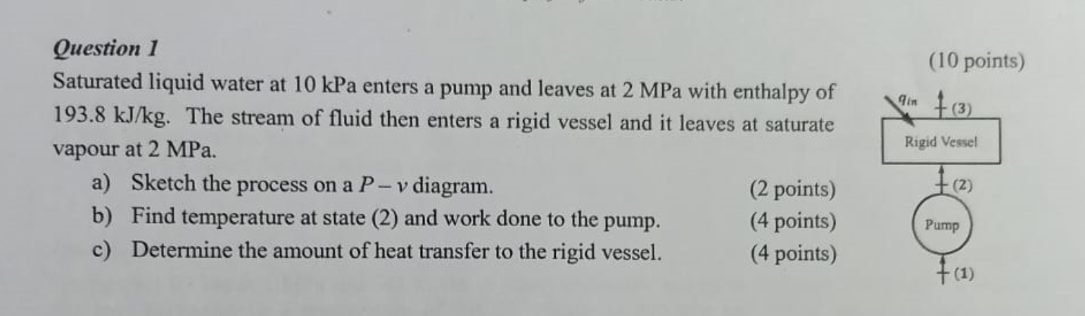 Question 1 Saturated liquid water at 1 0 kPa