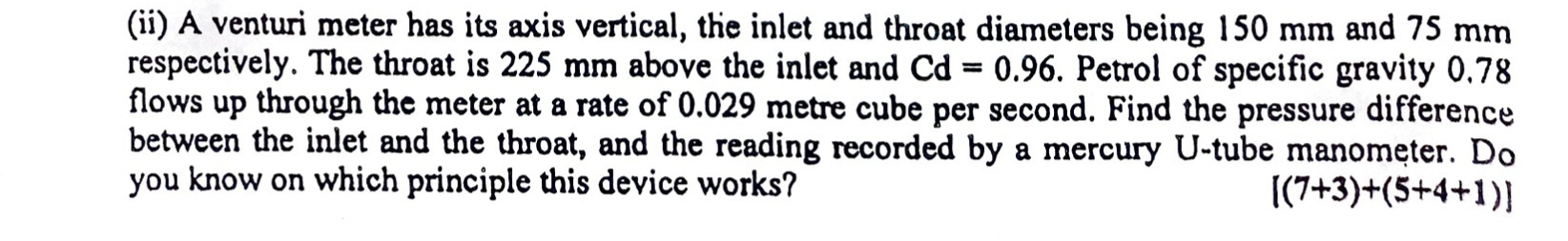 ( ii ) A venturi meter has its axis vertical, the