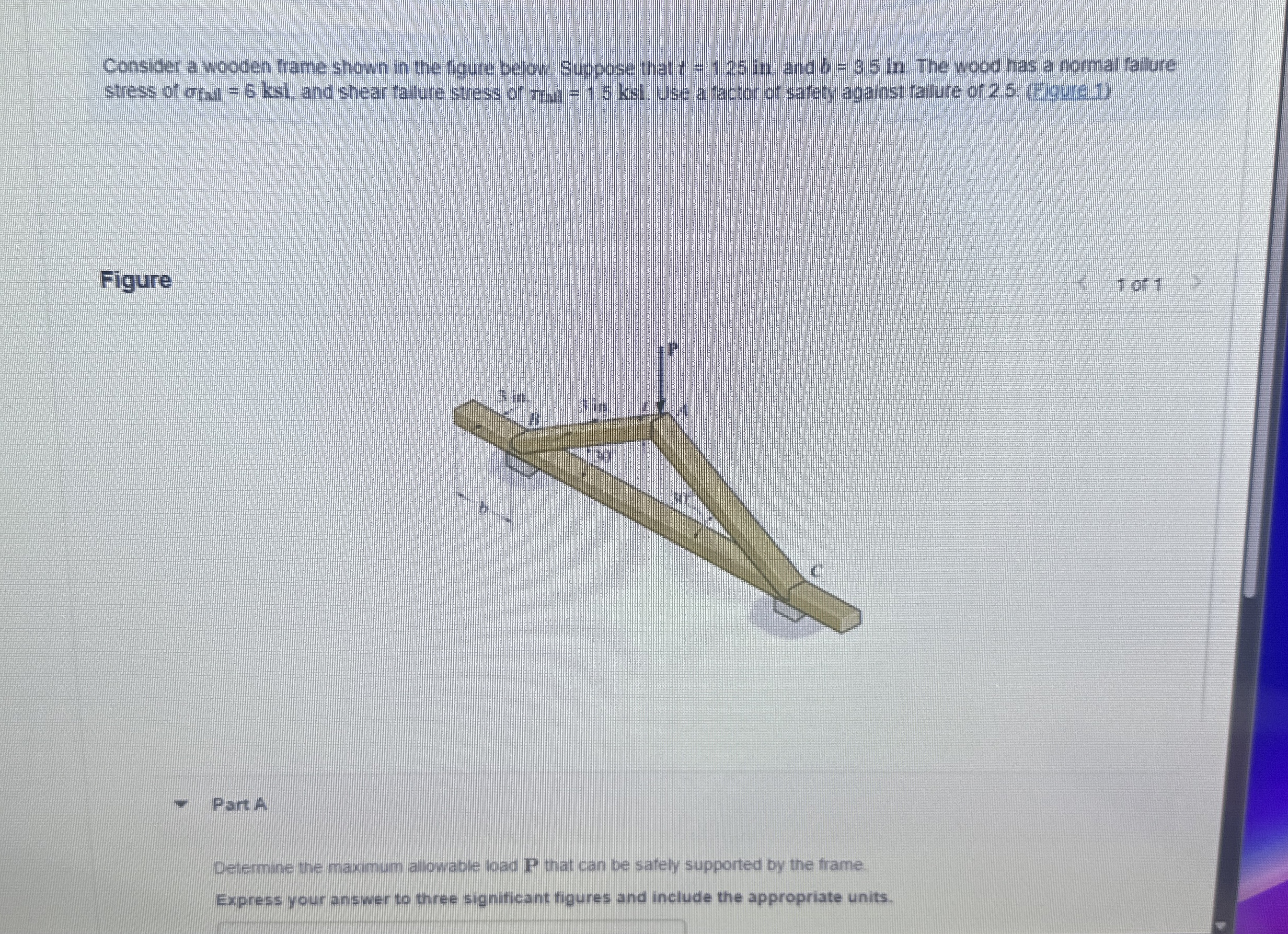 Consider a woocen frame shown in the figure below