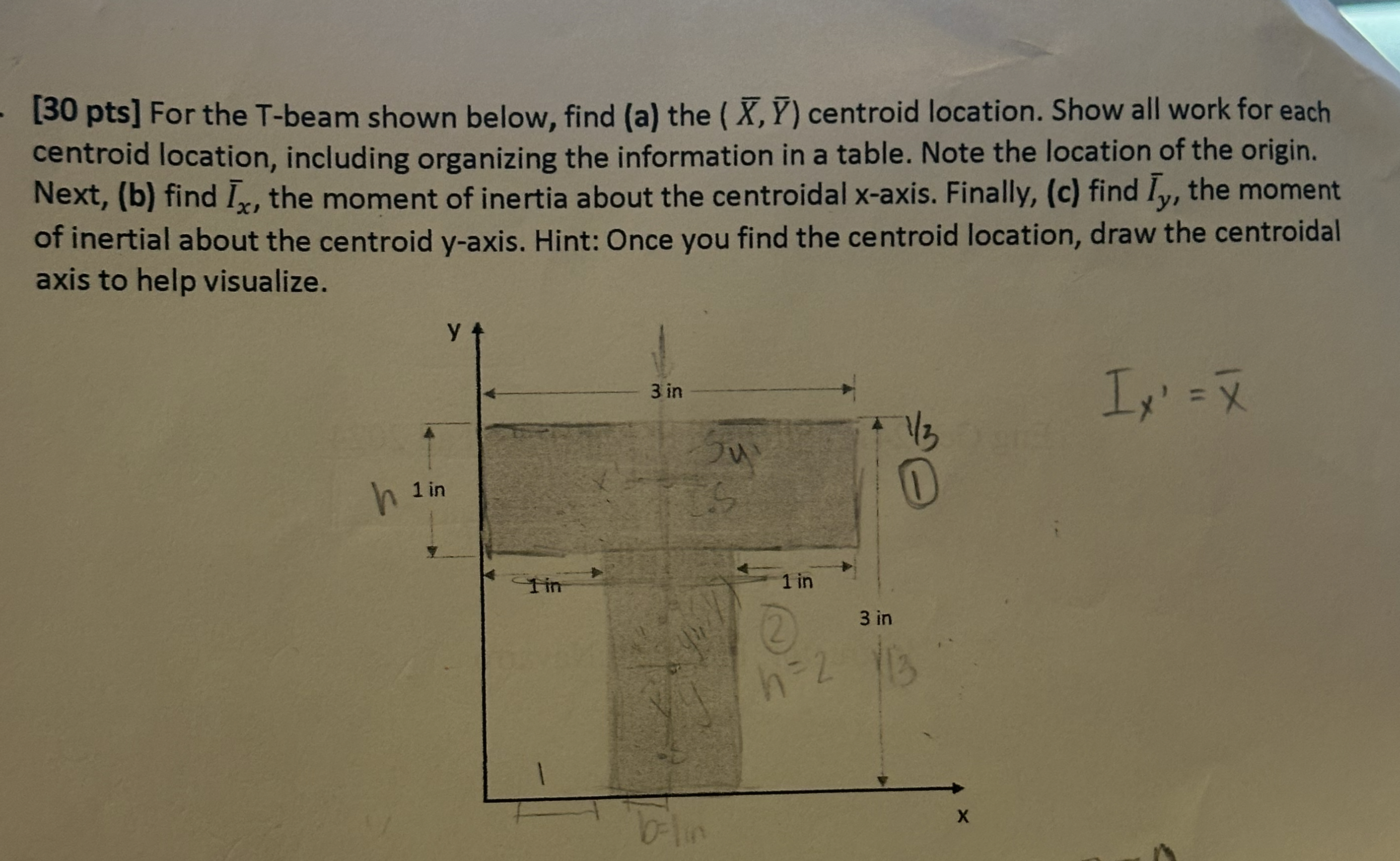 For the T - beam shown below, find ( a ) the ( x