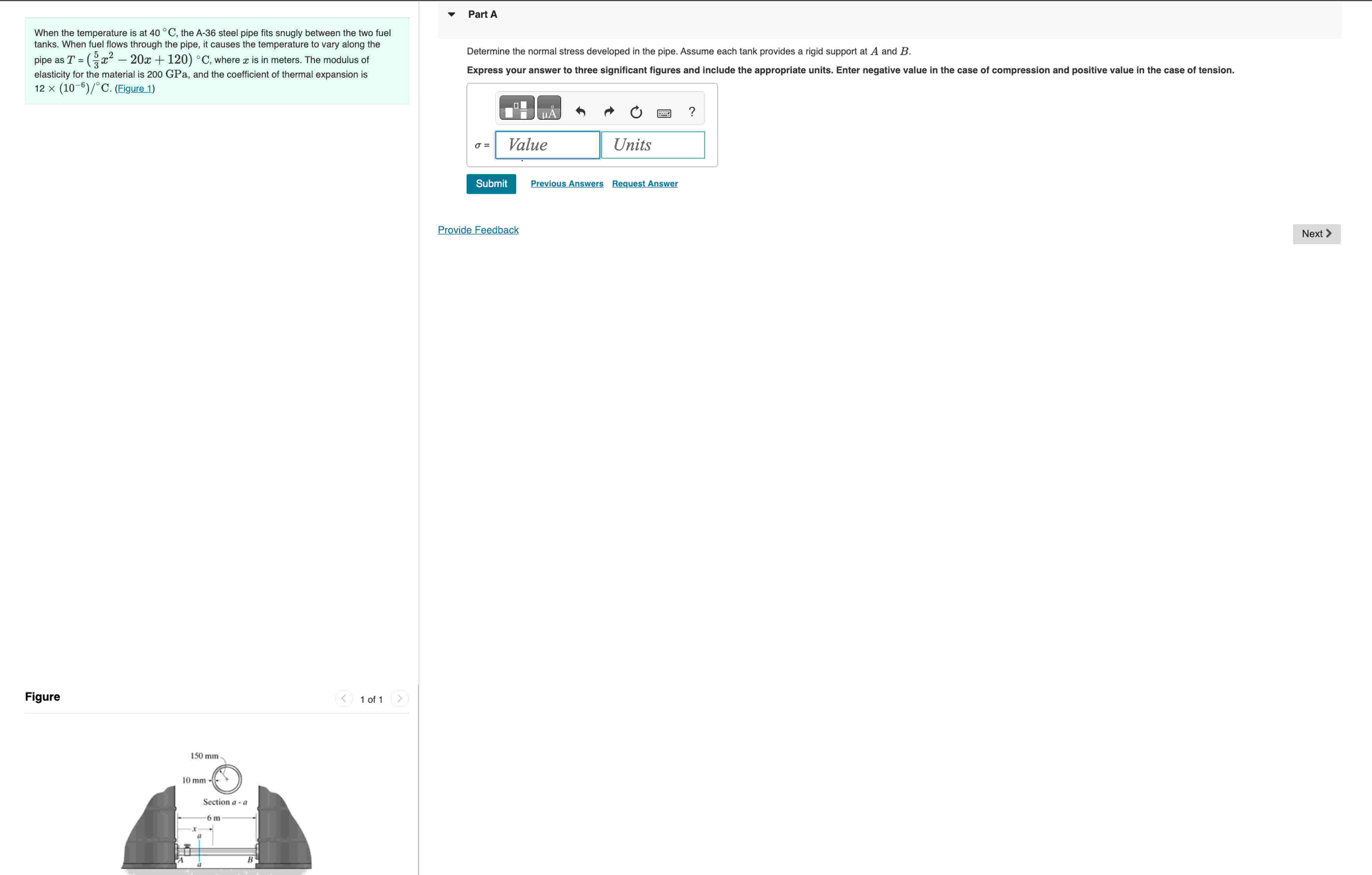 Determine the normal stress developed in the