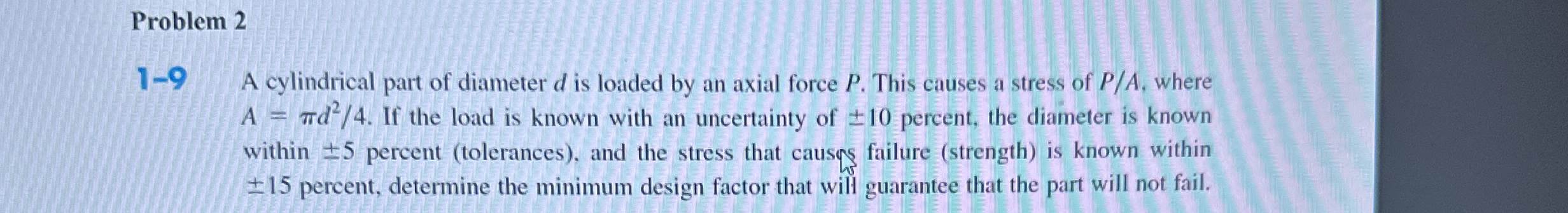 Problem 2 1 - A cylindrical part of diameter d is