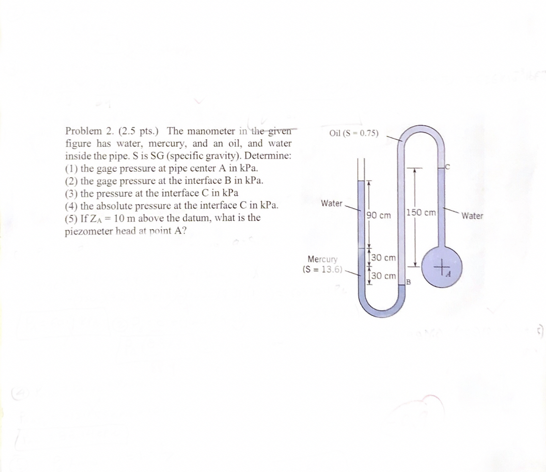 Problem 2 . ( 2 . 5 pts . ) The manometer in the