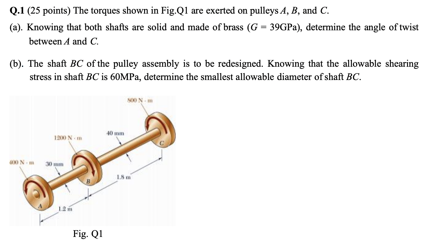 Q . 1 ( 2 5 points ) The torques shown in Fig.Q 1