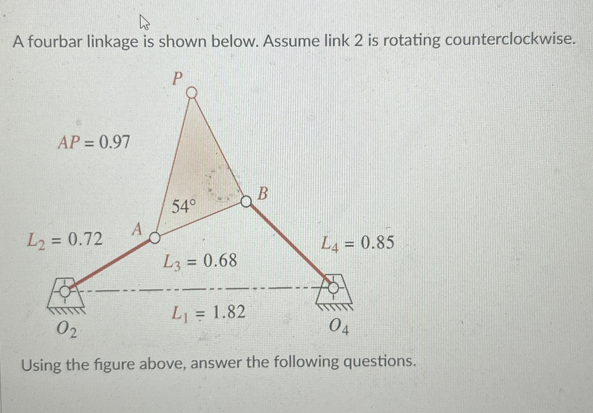 A fourbar linkage is shown below. Assume link 2