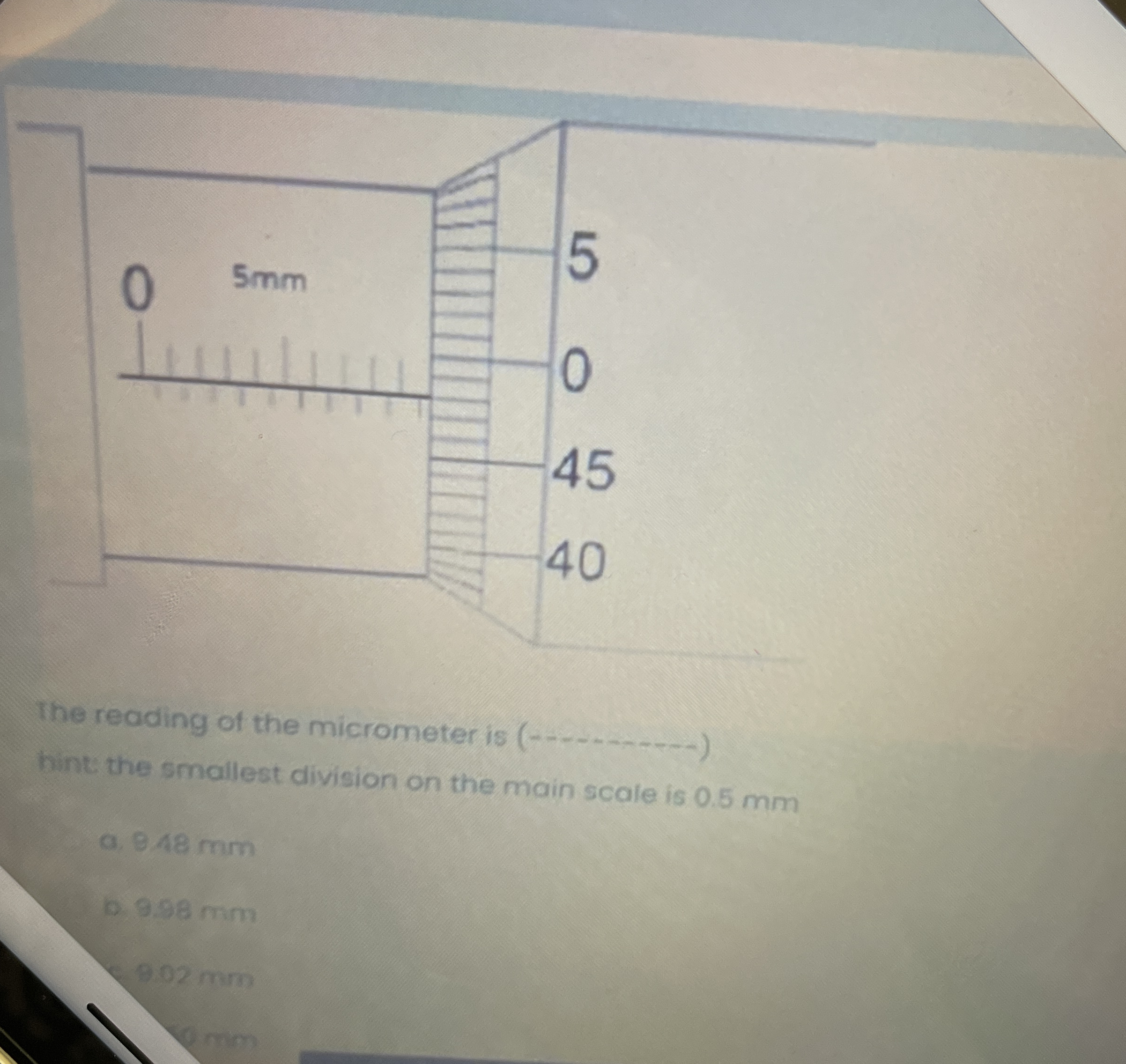 The reading of the micrometer is ( - . - . ) hint