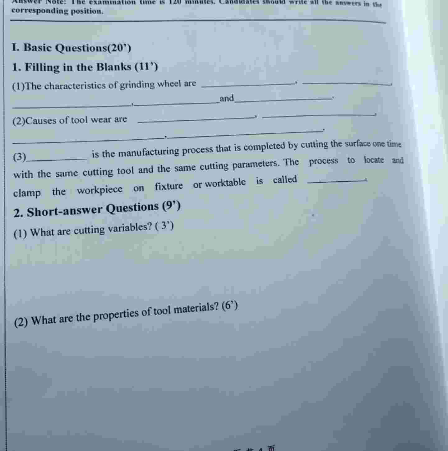 Note: The exammafion fime is 1 2 0 montes.