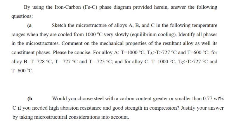 A , B , and C in the following temperature ranges
