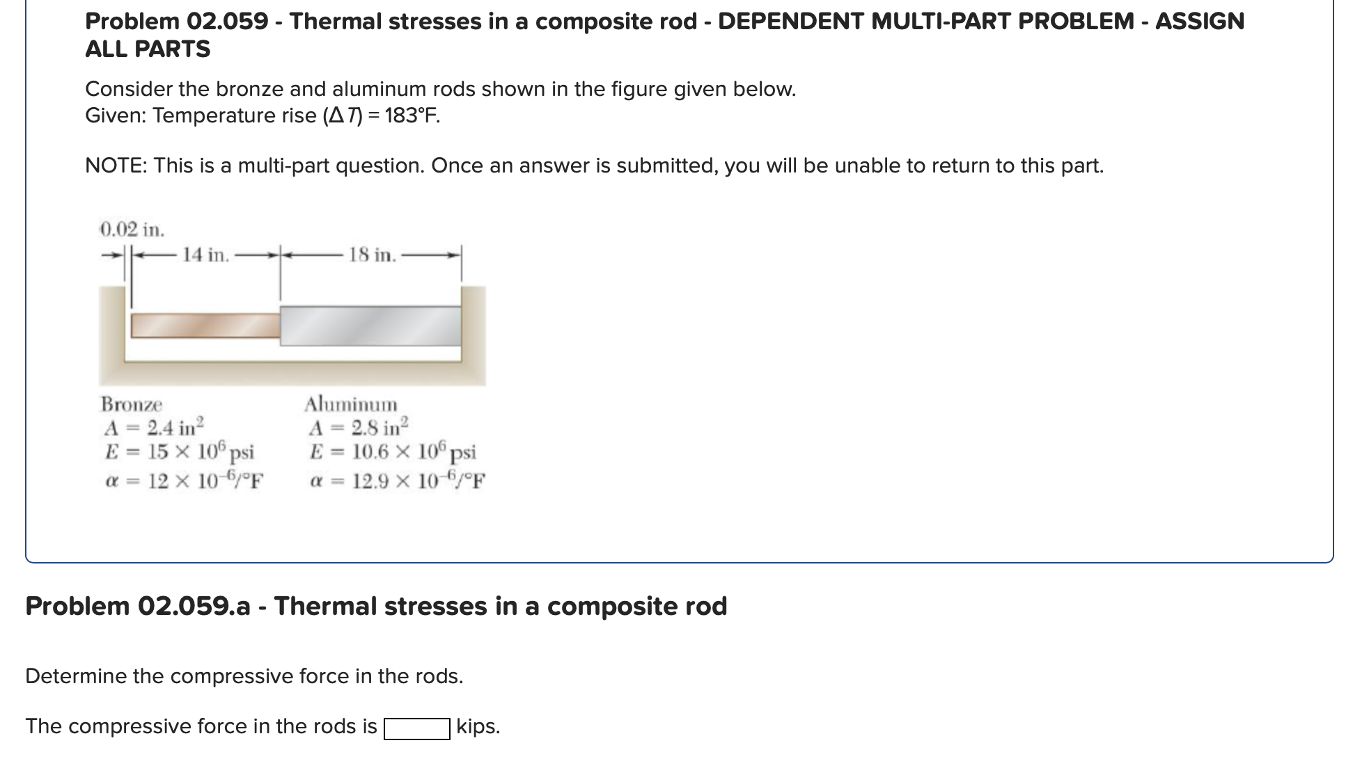 Problem 0 2 . 0 5 9 - Thermal stresses in a