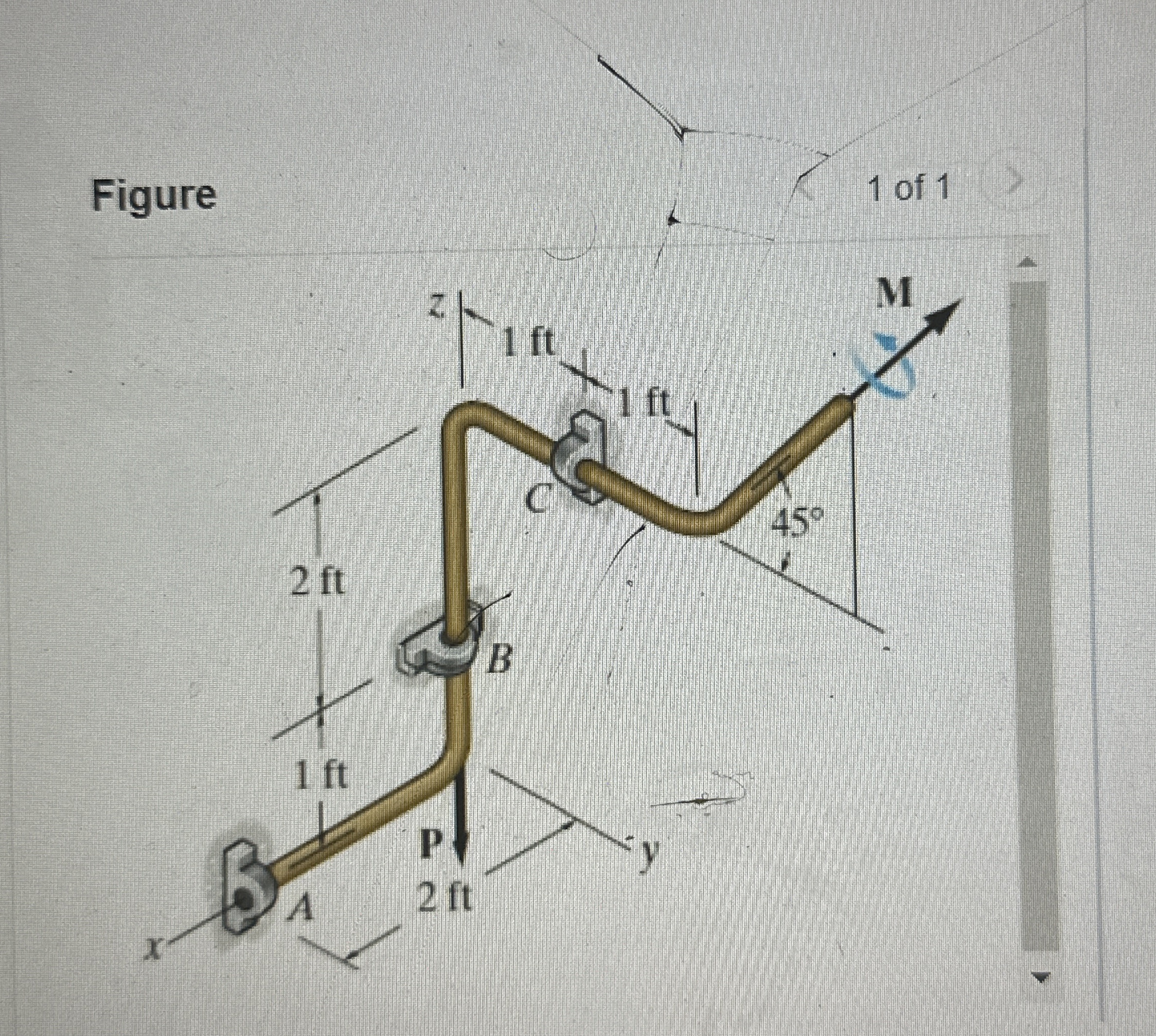 The bent rod is supported at A , B , and C by