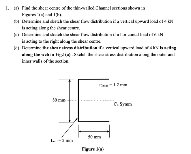 1 . ( a ) Find the shear centre of the thin -