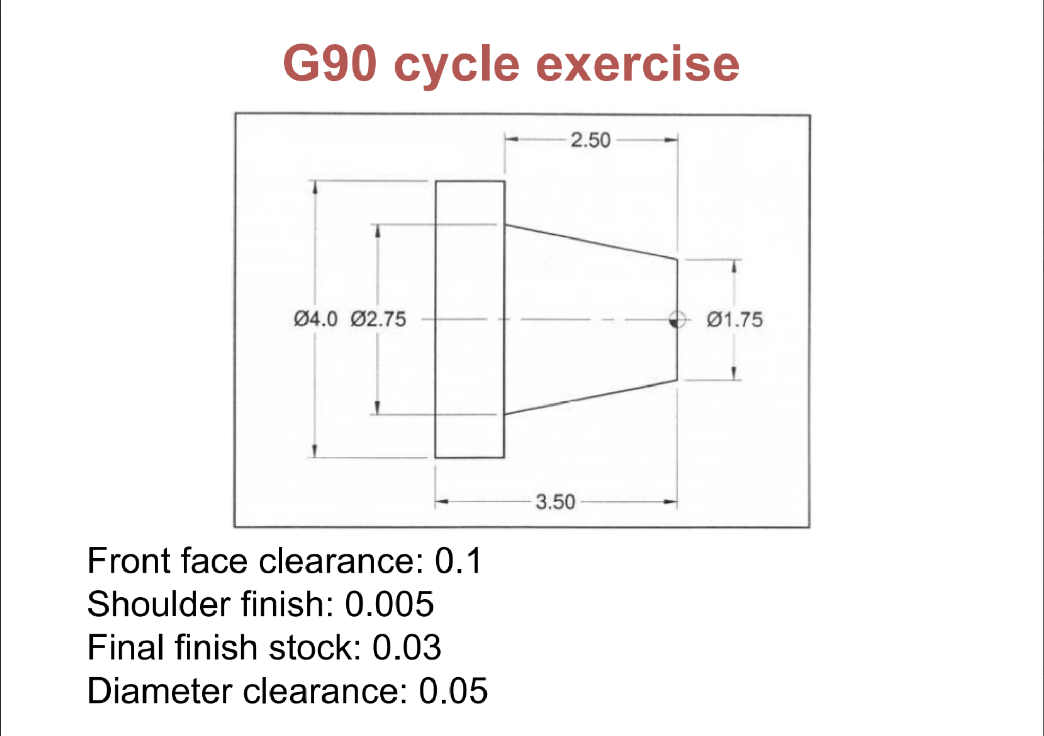 G 9 0 cycle exercise Front face clearance: 0 . 1
